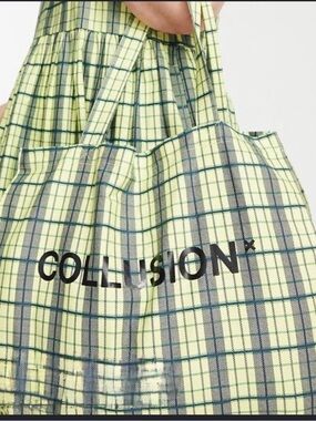 ASOS Collusion Lime Plaid Tote Bag #65